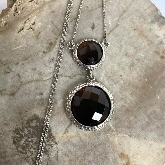 Jewelry - Sterling Silver SGL 925 India Faceted Round Smoky Quartz Pendant Necklace 18"